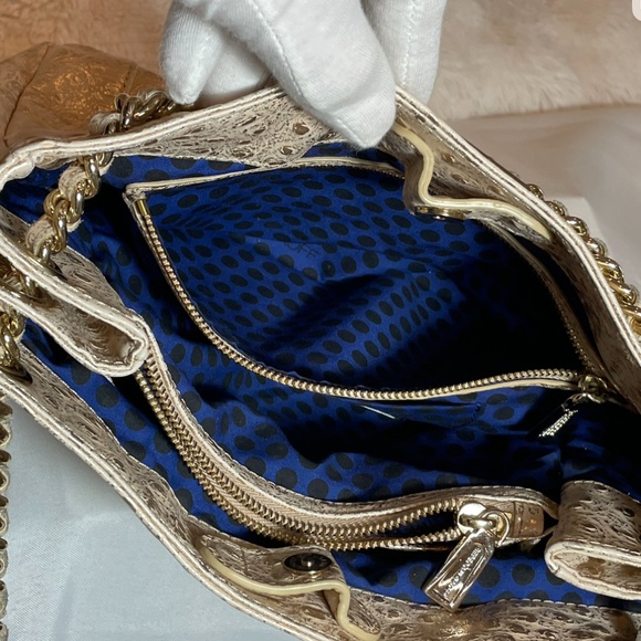 Rebecca Minkoff Ostrich Swing Bag Metallic Champagne Leather - Picture 13 of 15